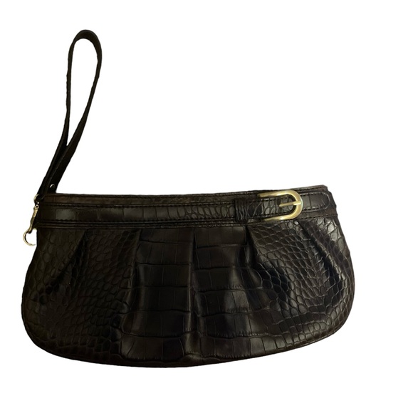 Ann Taylor Loft wristlet clutch dark brown genuine leather zipper gently used - Picture 5 of 6